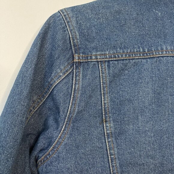 Y2K Roxy Jean Jacket Womens M Faux Fur Trim Gilmore Girls Lorelai 2000s Snap - Picture 3 of 9